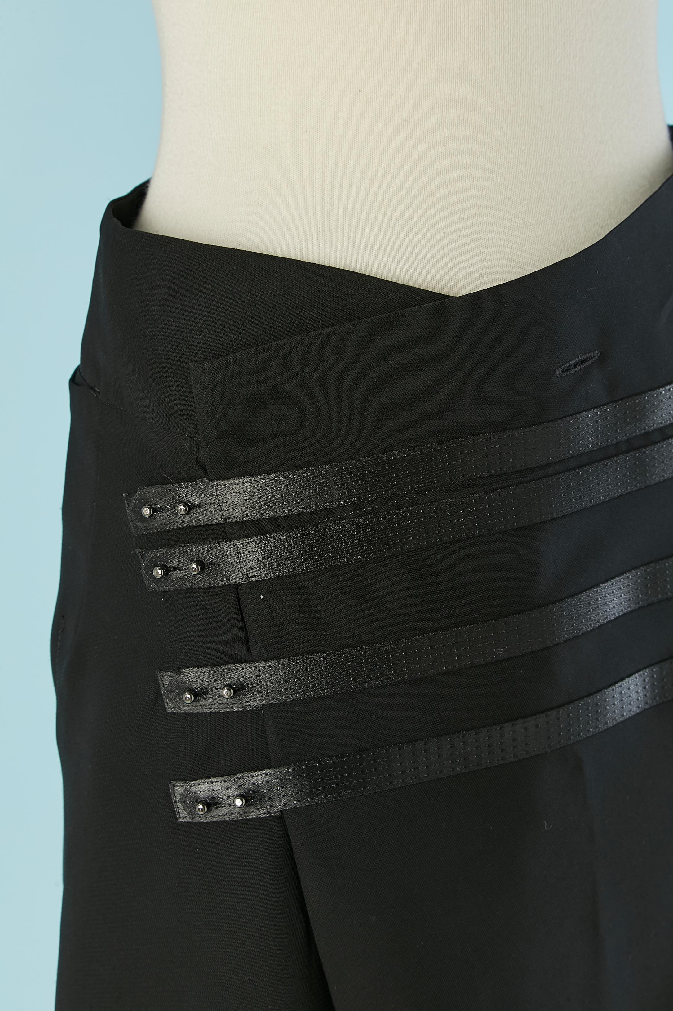 Women's Black wrapped skirt with top stitching satin strap MARITHE + FRANCOIS GIRBAUD For Sale