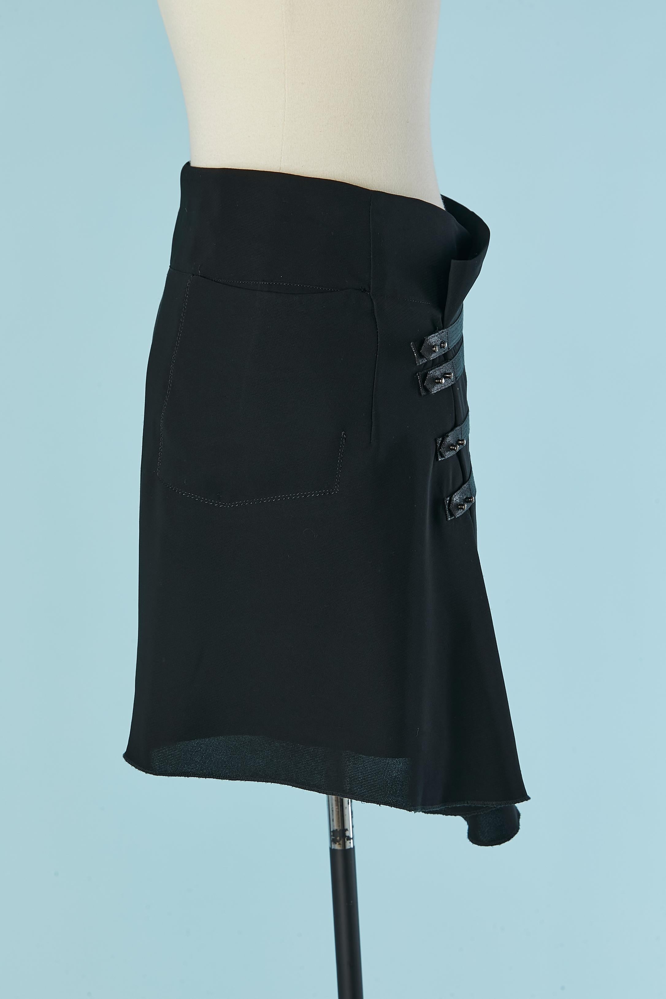 Black wrapped skirt with top stitching satin strap MARITHE + FRANCOIS GIRBAUD For Sale 3