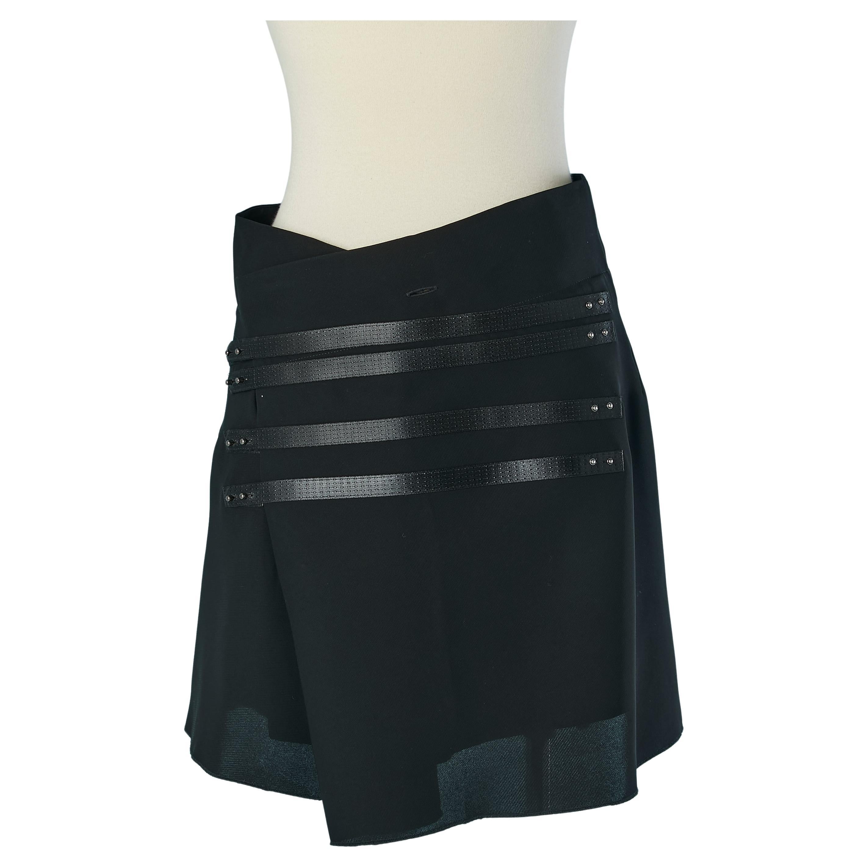 Black wrapped skirt with top stitching satin strap MARITHE + FRANCOIS GIRBAUD For Sale