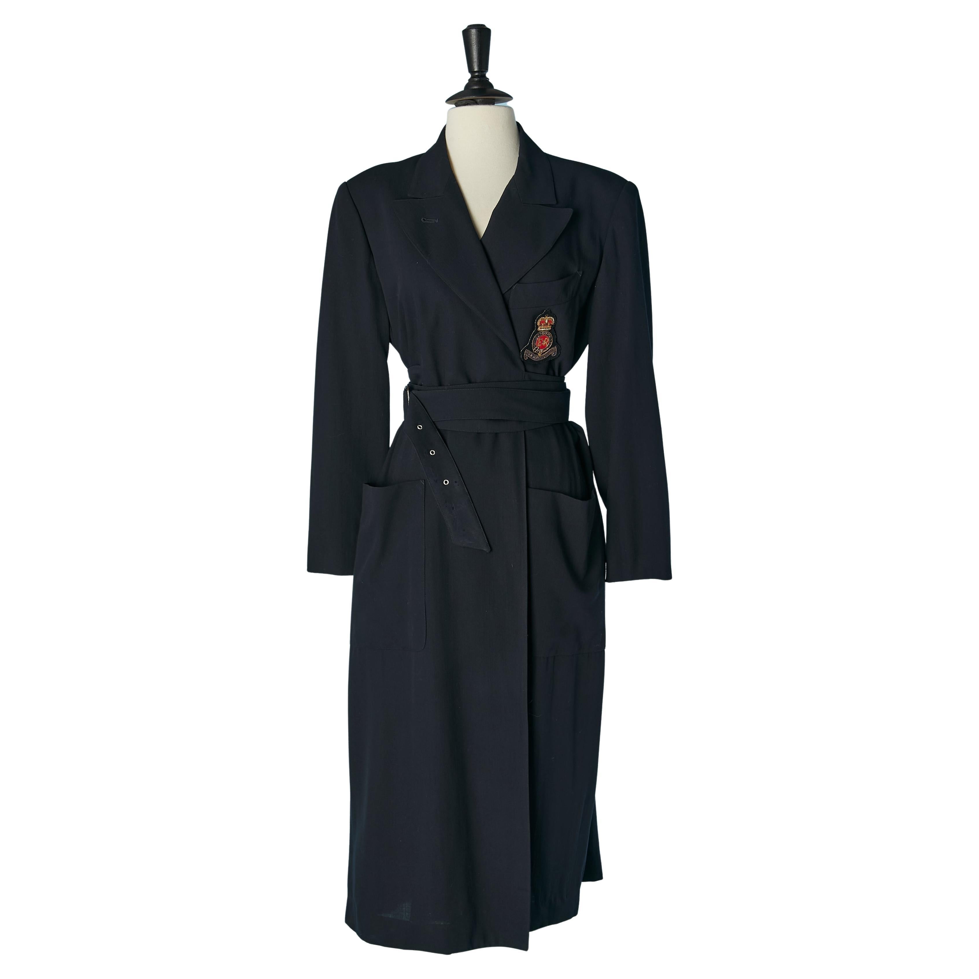 Black wrapped wool coat with crest JEAN-PAUL GAULTIER FEMME