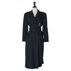 Black wrapped wool coat with crest JEAN-PAUL GAULTIER FEMME