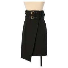 Black wrapped wool skirt with strap around the waist ALEXANDRE VAUTHIER COUTURE