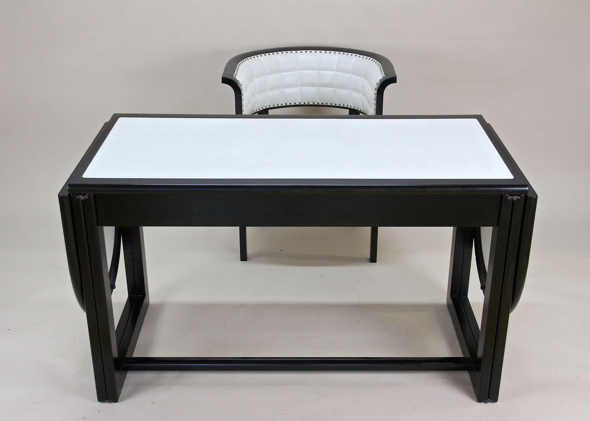 Black Writing Desk with White Leather Surface by Detachable