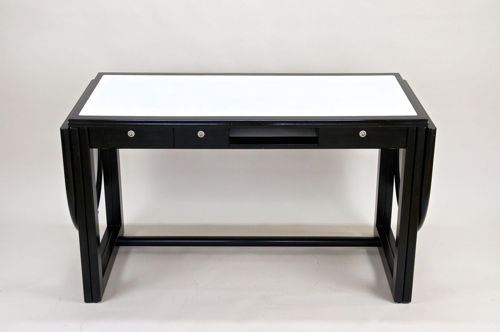 Black Writing Desk with White Leather Surface by Detachable