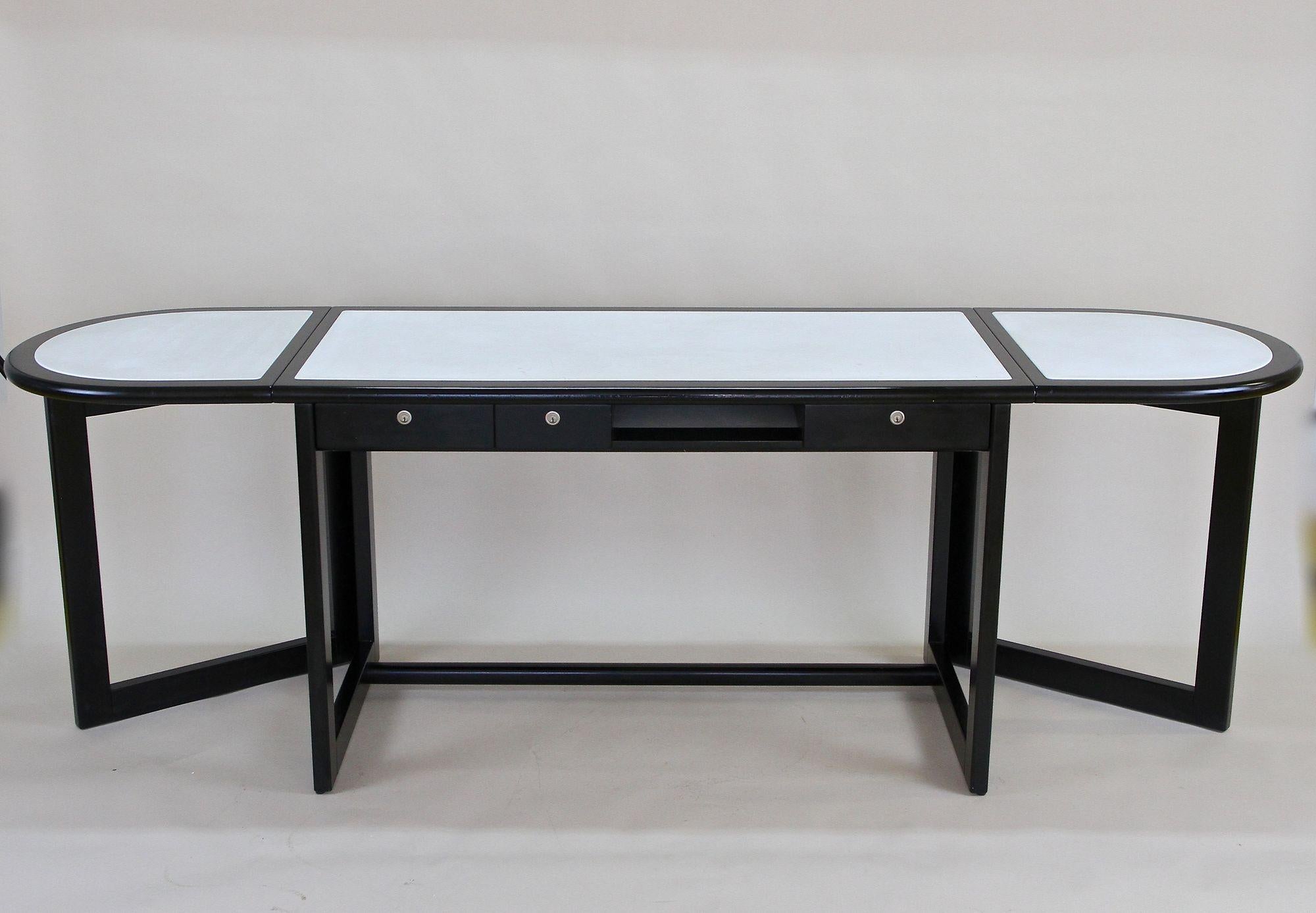 Mid-Century Modern Black Writing Desk with White Leather Surface by Thonet, Detachable, circa 1980