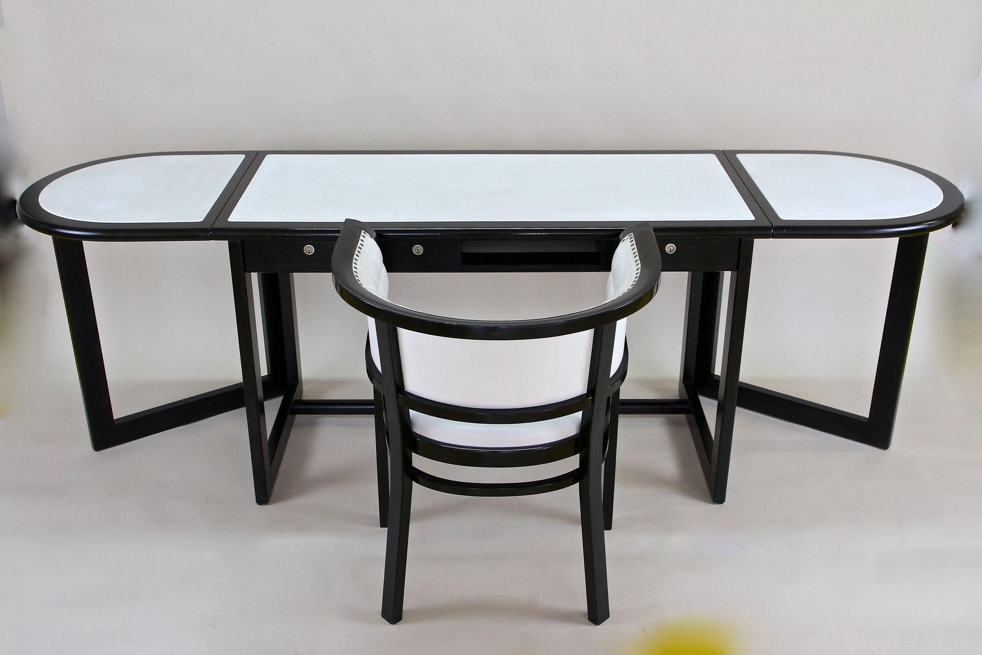 Lacquered Black Writing Desk with White Leather Surface by Thonet, Detachable, circa 1980