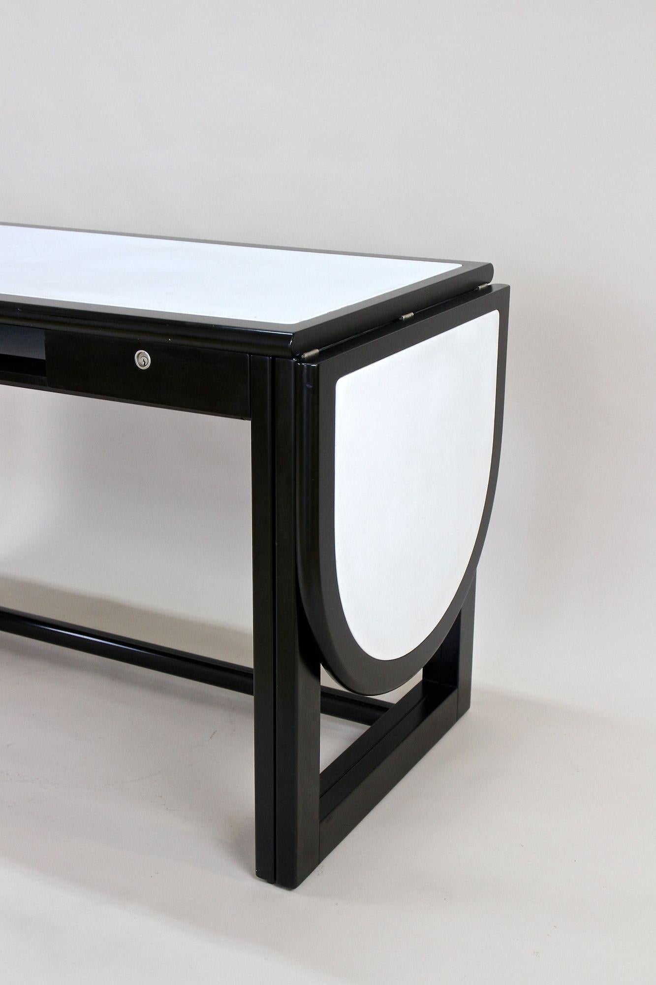 19th Century Black Writing Desk with White Leather Surface by Thonet, Detachable, circa 1980