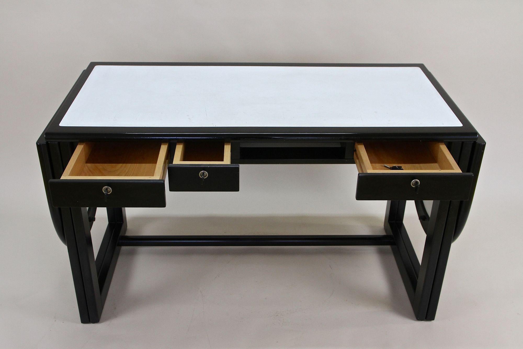 Black Writing Desk with White Leather Surface by Thonet, Detachable, circa 1980 2