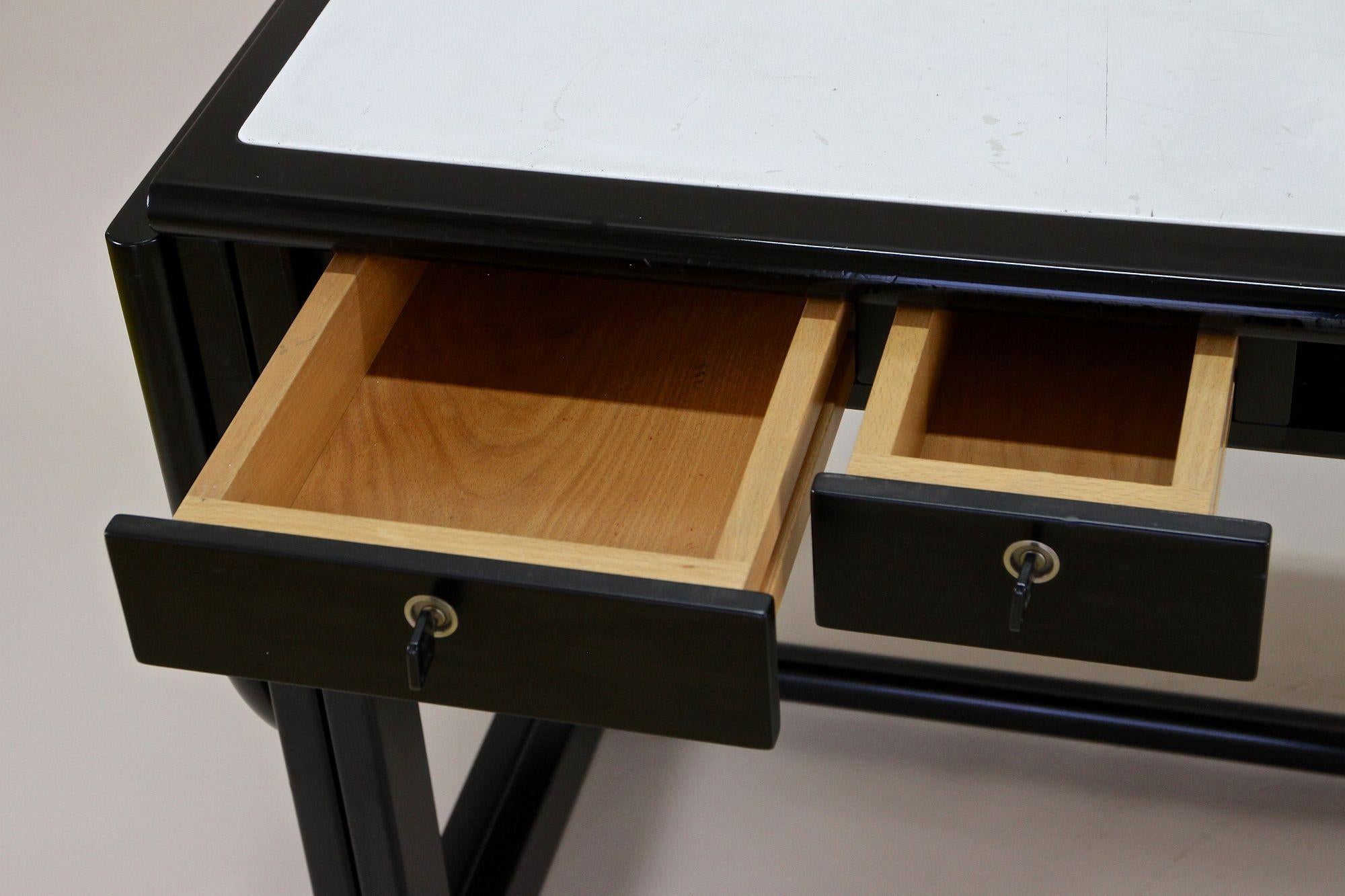 Black Writing Desk with White Leather Surface by Thonet, Detachable, circa 1980 3