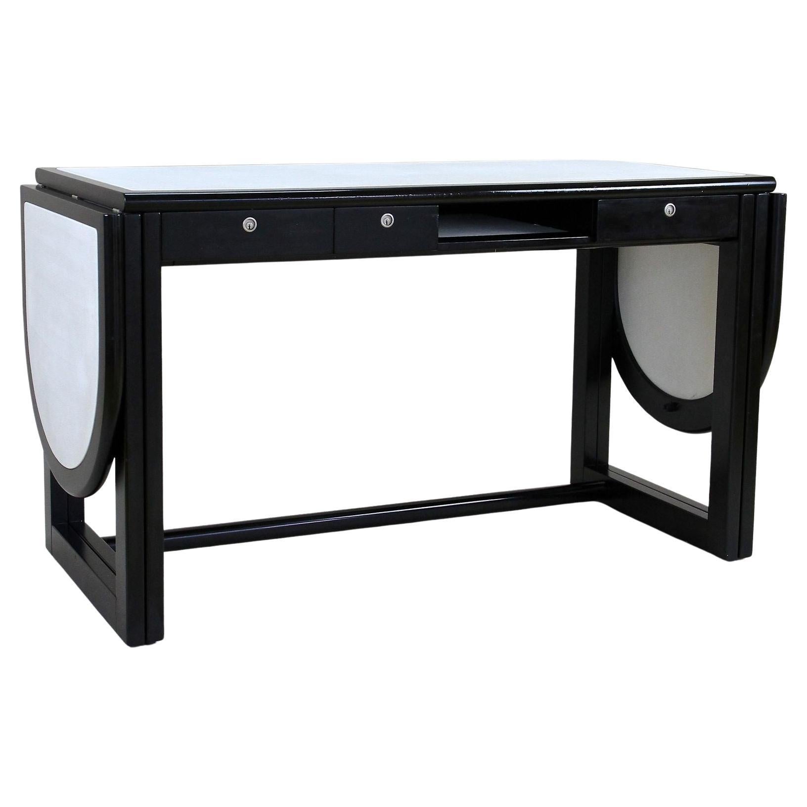 Black Writing Desk with White Leather Surface by Thonet, Detachable, circa 1980