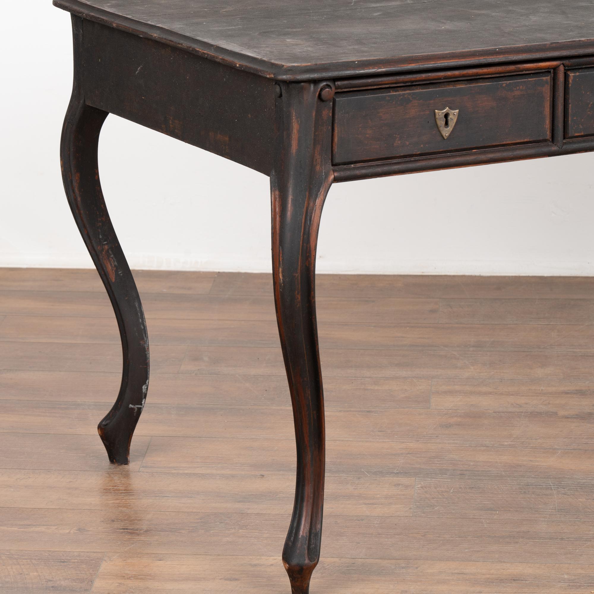 20th Century Black Writing Table Desk With Three Drawers, Sweden circa 1900