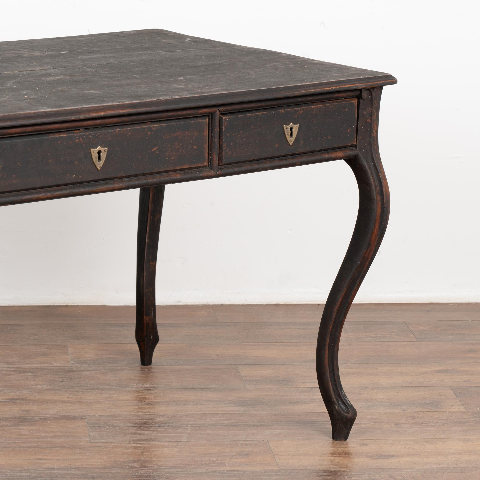 Pine Black Writing Table Desk With Three Drawers, Sweden circa 1900