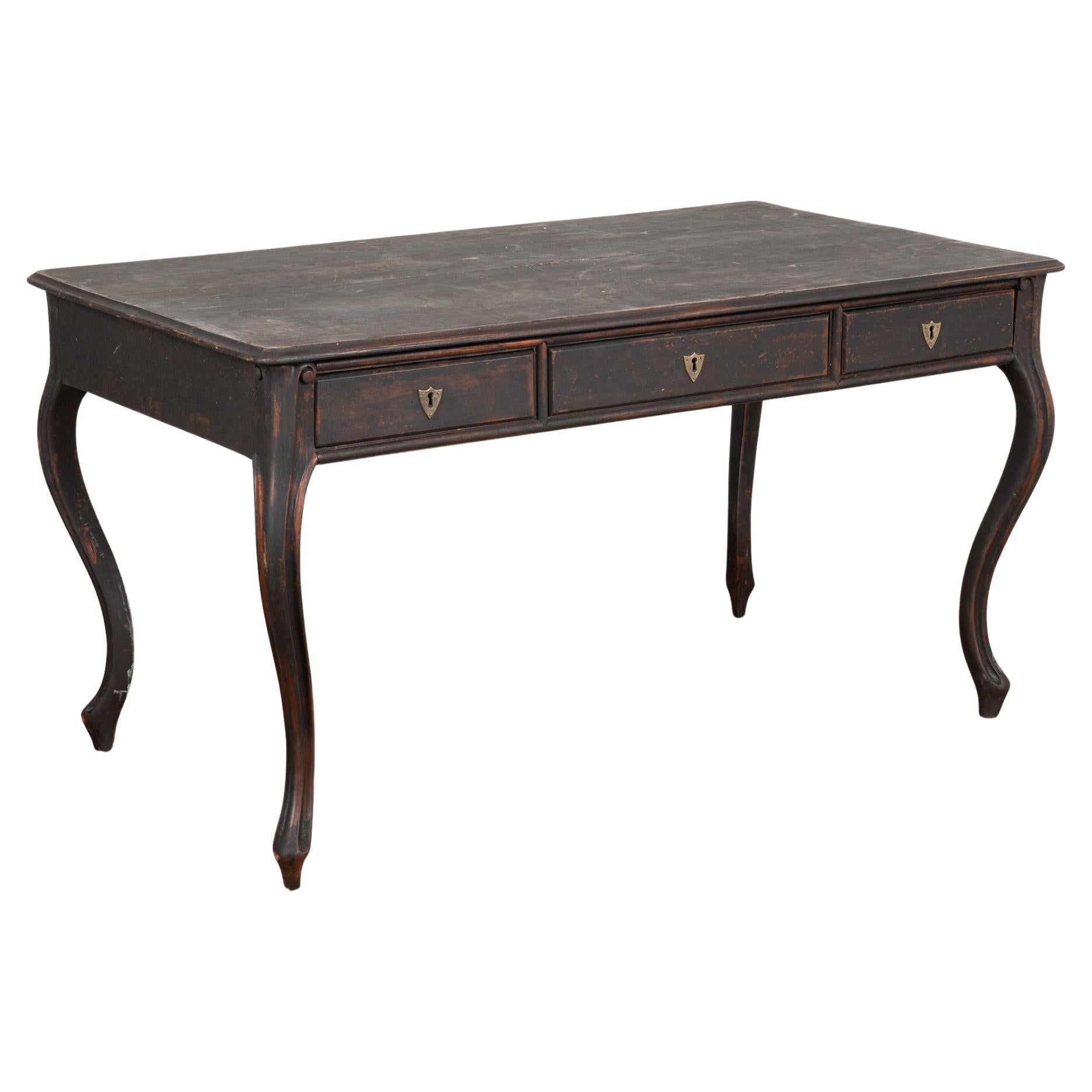 Black Writing Table Desk With Three Drawers, Sweden circa 1900