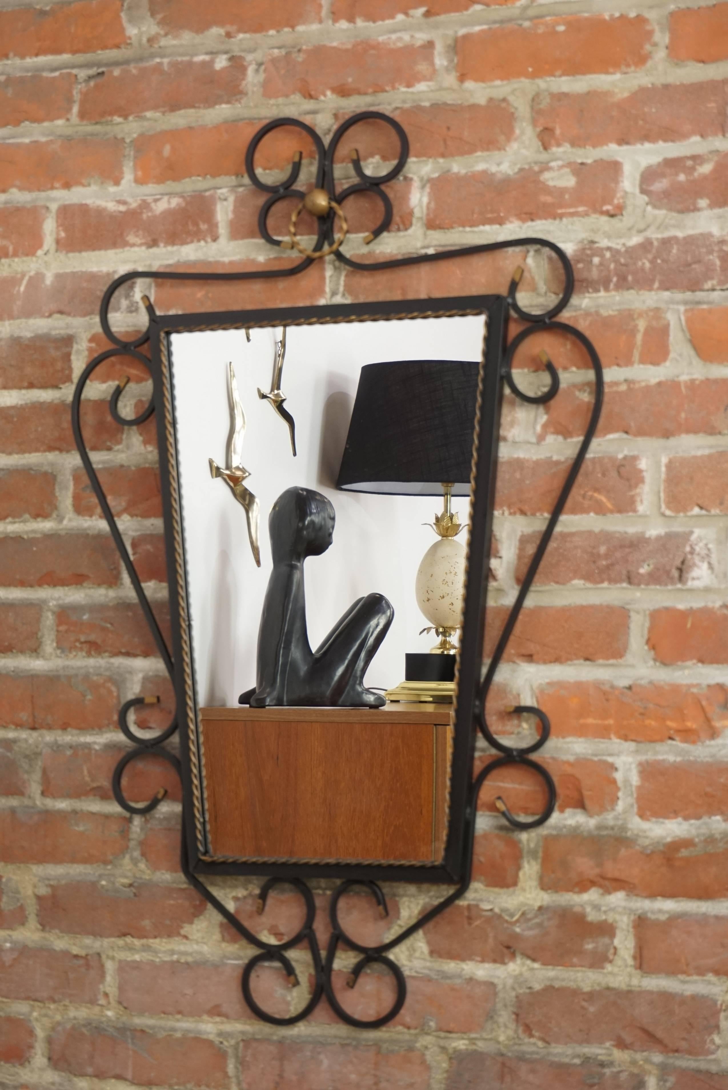 Black Wrought Iron and Gold Mirror from the 1950 For Sale 1