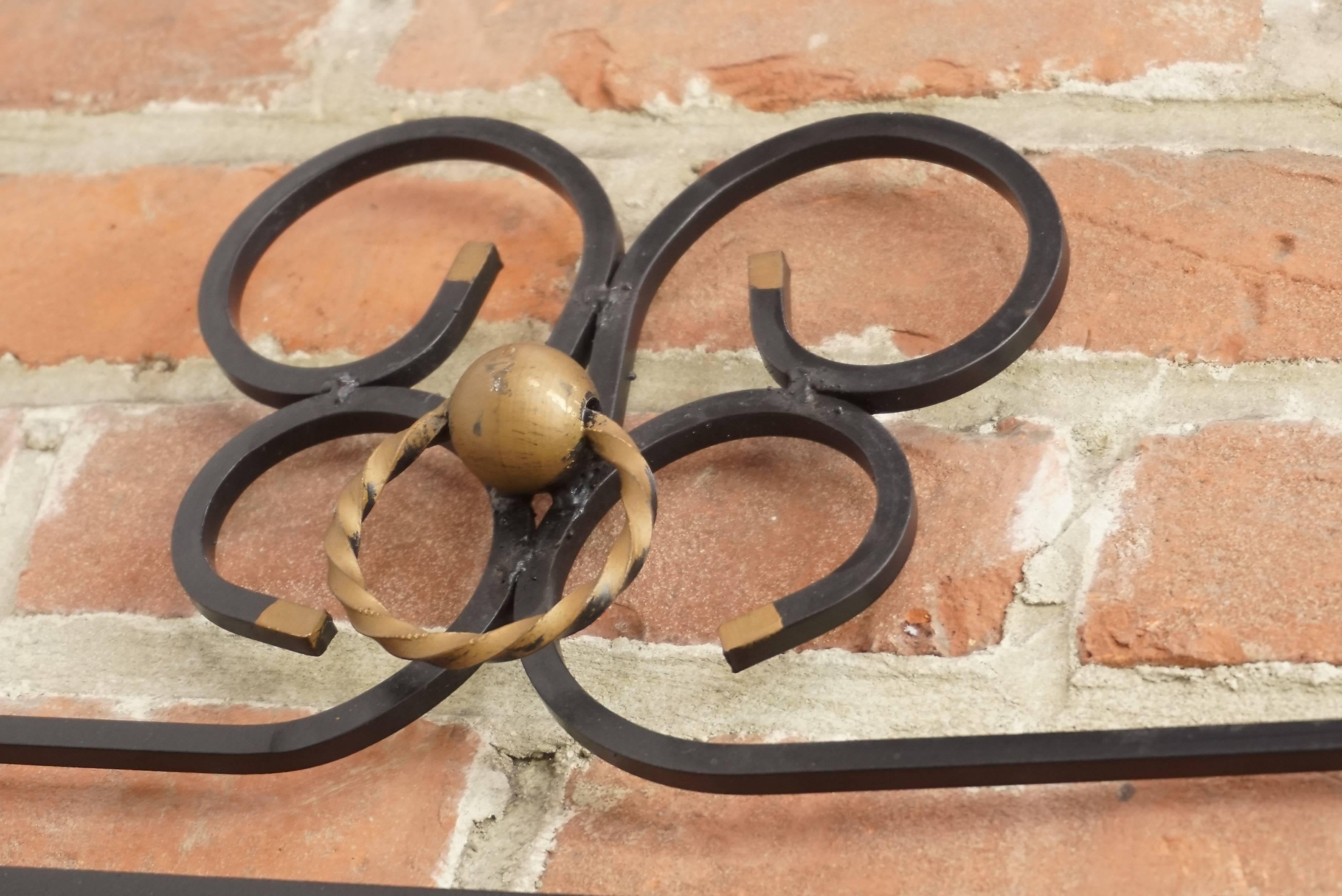 European Black Wrought Iron and Gold Mirror from the 1950 For Sale