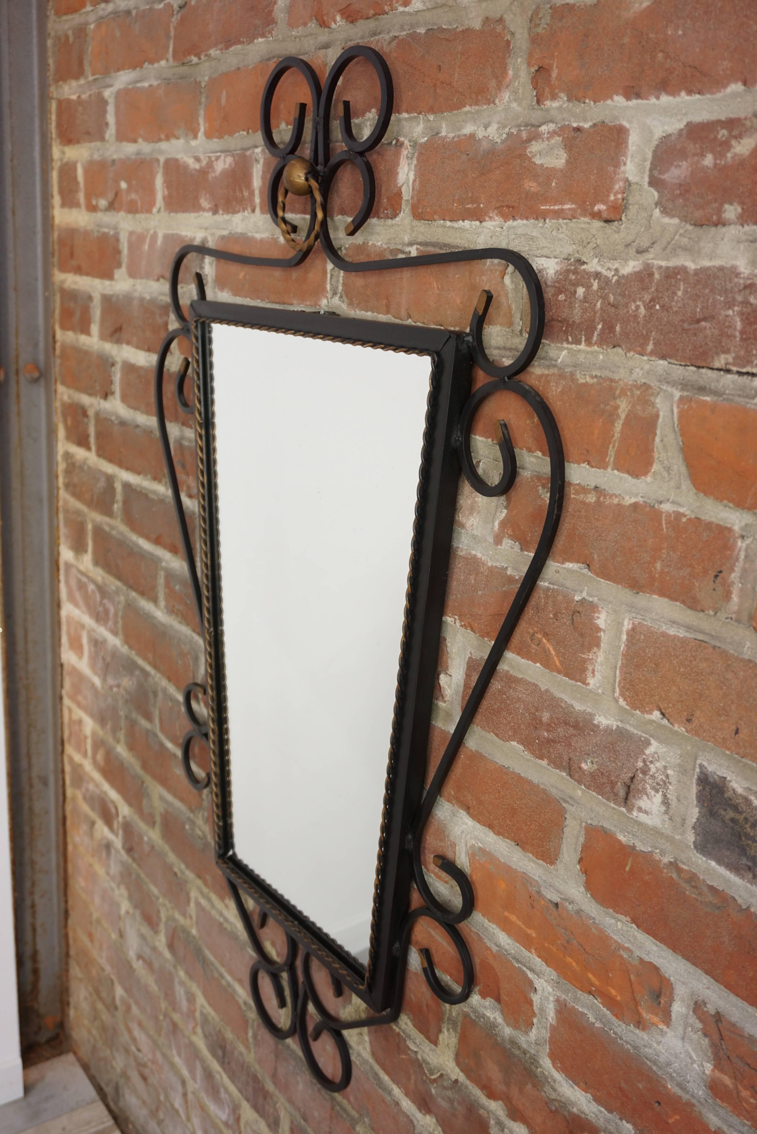 20th Century Black Wrought Iron and Gold Mirror from the 1950 For Sale