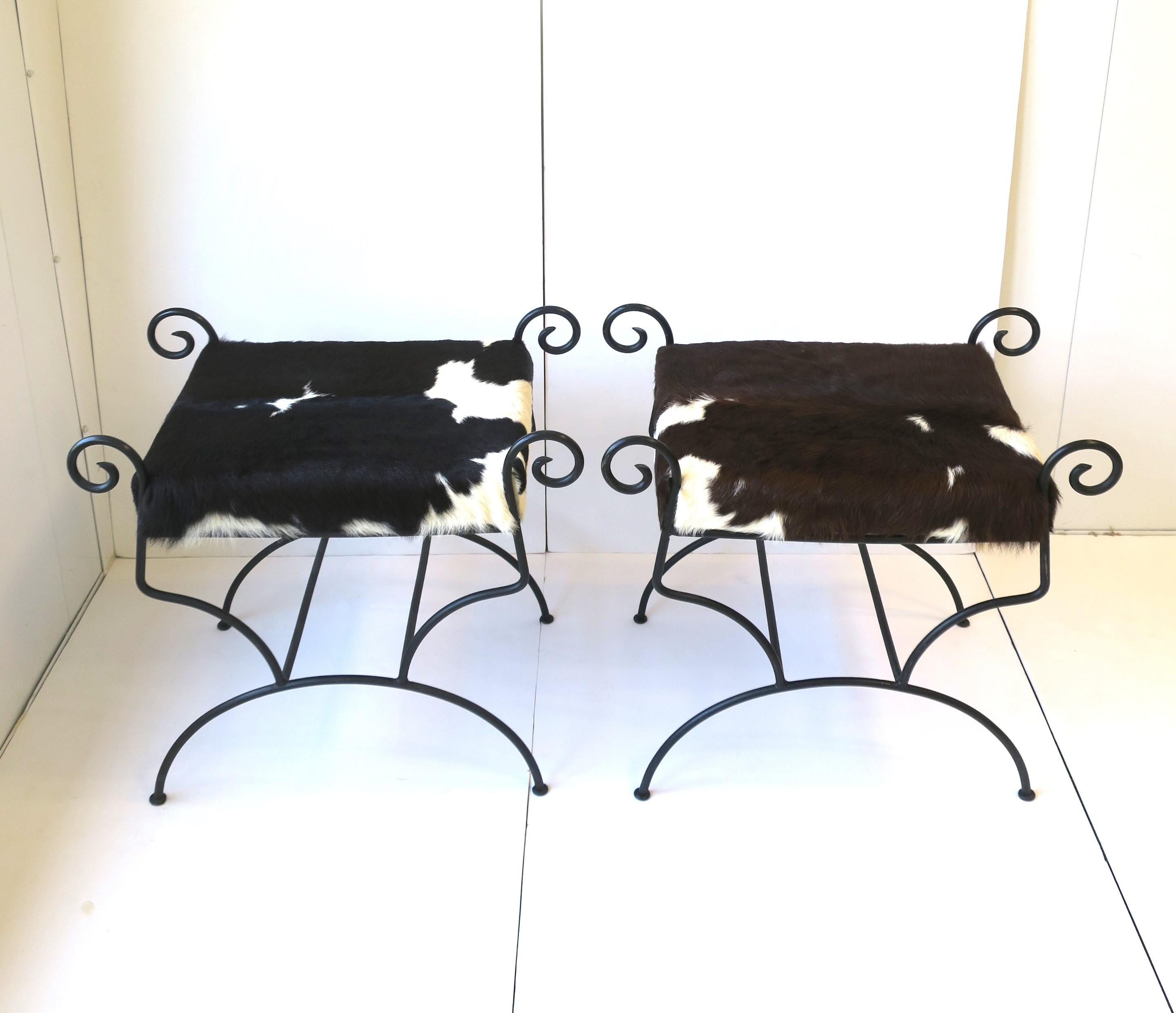 Hide Benches or Stools, Pair In Good Condition For Sale In New York, NY