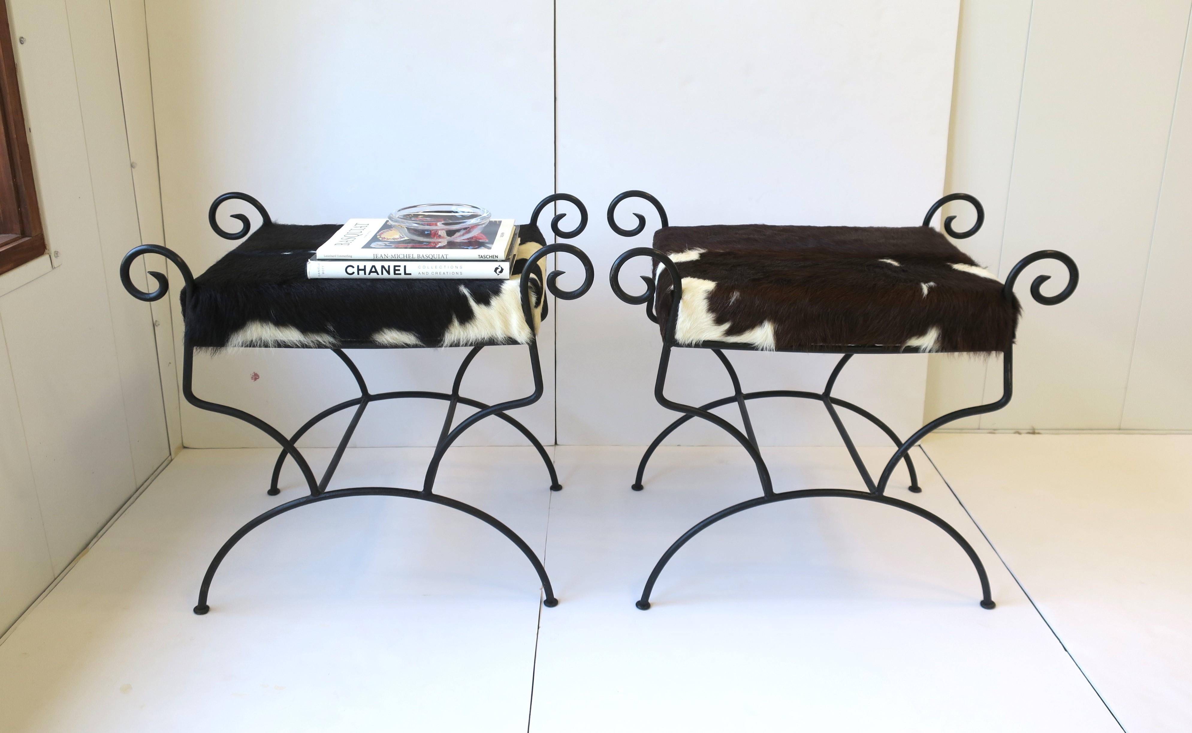 20th Century Hide Benches or Stools, Pair For Sale