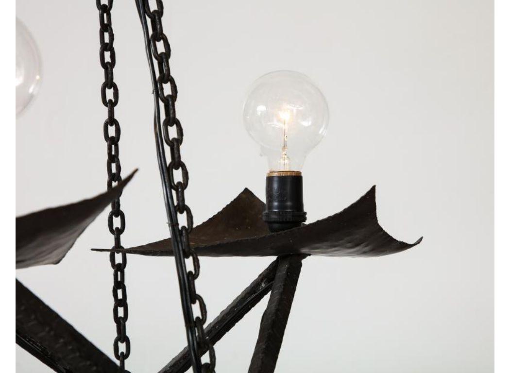 Black Wrought Iron Chandelier in the Manner of Raymond Subes, 20th Century For Sale 6