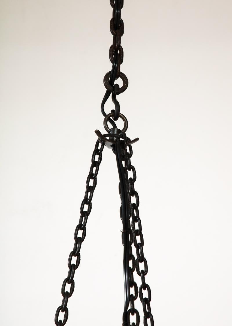 Black Wrought Iron Chandelier in the Manner of Raymond Subes, 20th Century For Sale 7