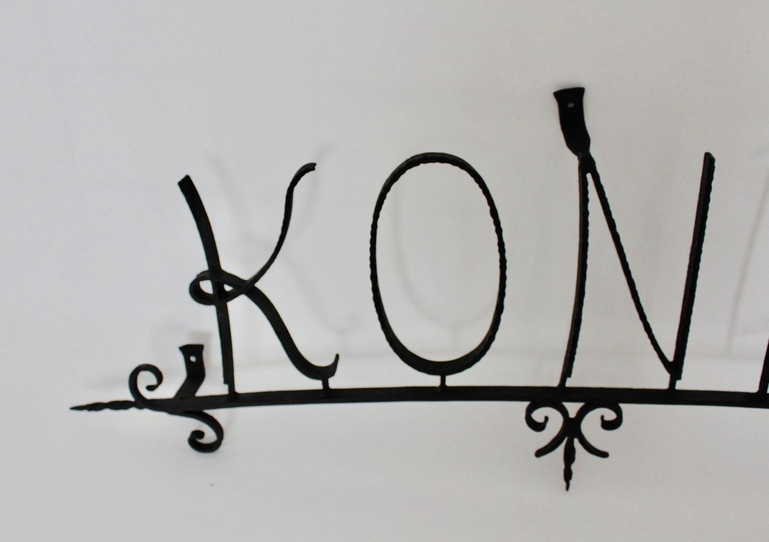 Mid-Century Modern Black Wrought Iron Company Sign Pastry Shop Austria, circa 1950 For Sale