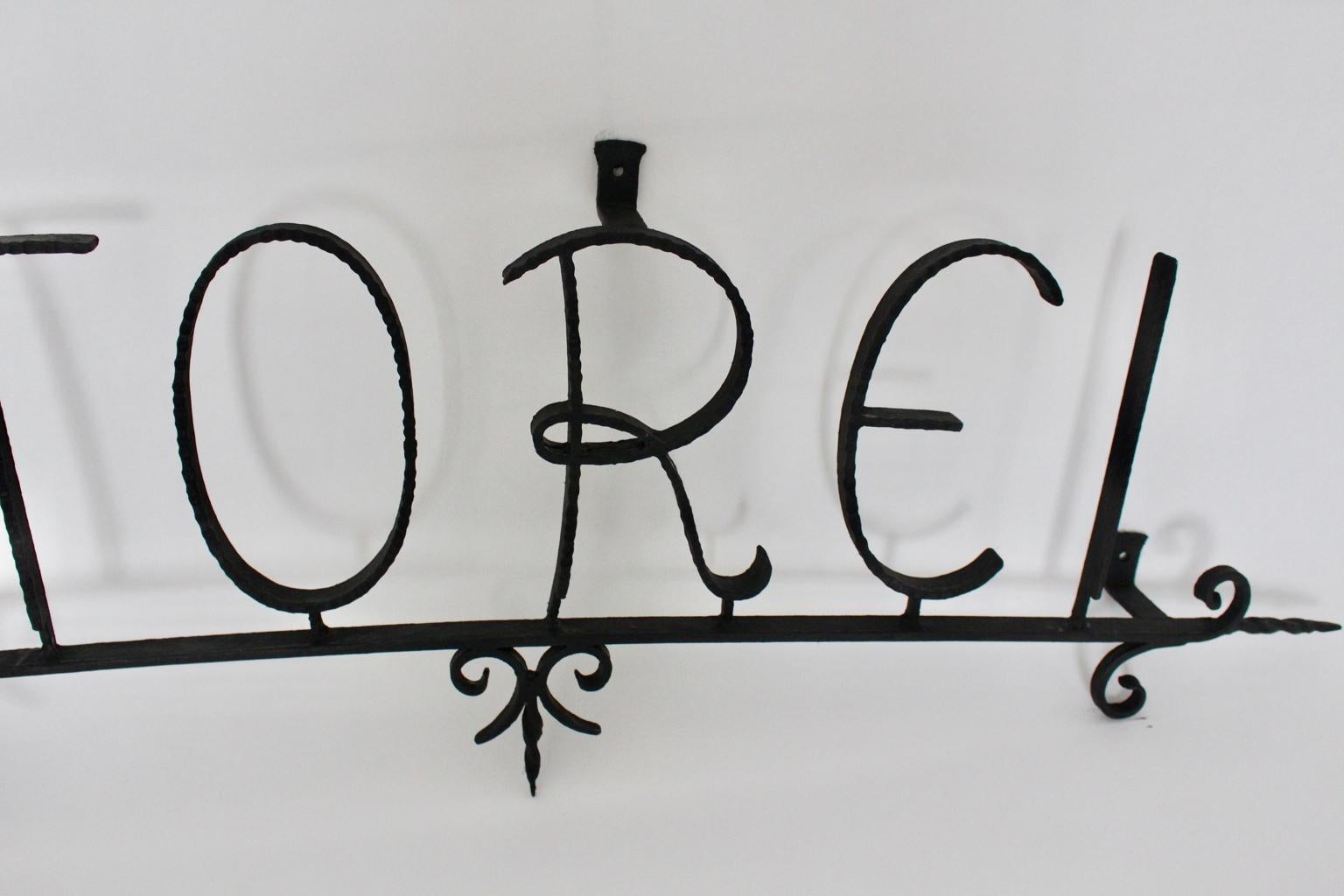 20th Century Black Wrought Iron Company Sign Pastry Shop Austria, circa 1950 For Sale