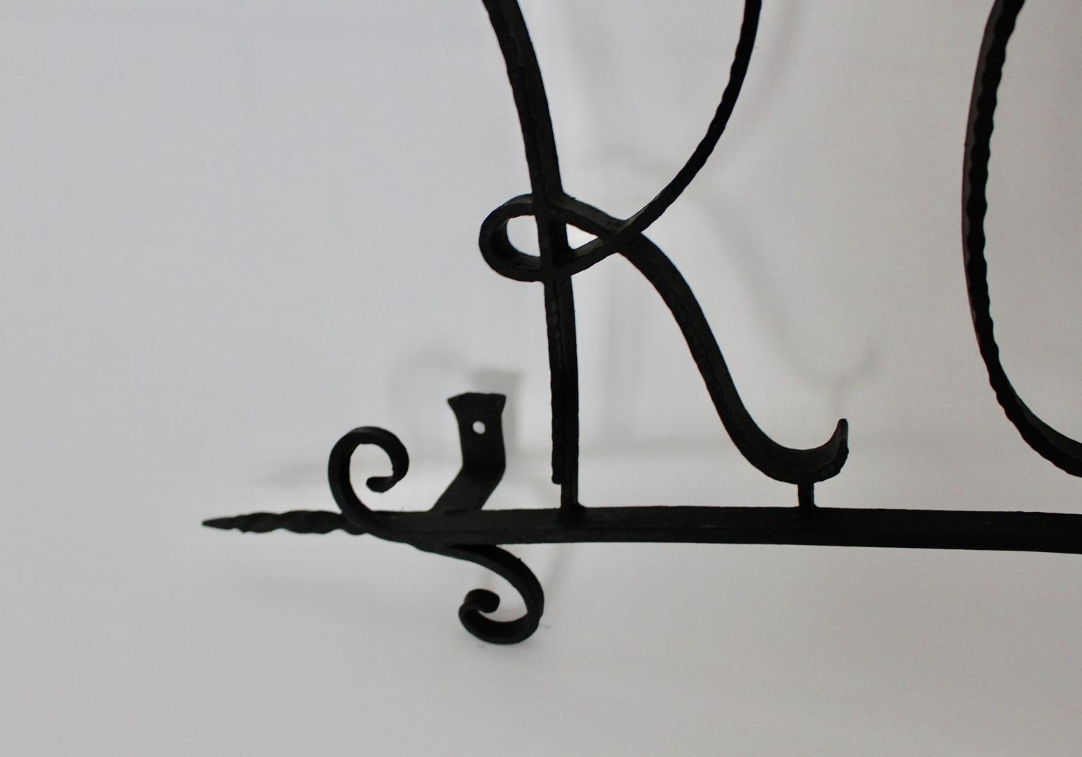Black Wrought Iron Company Sign Pastry Shop Austria, circa 1950 For Sale 1