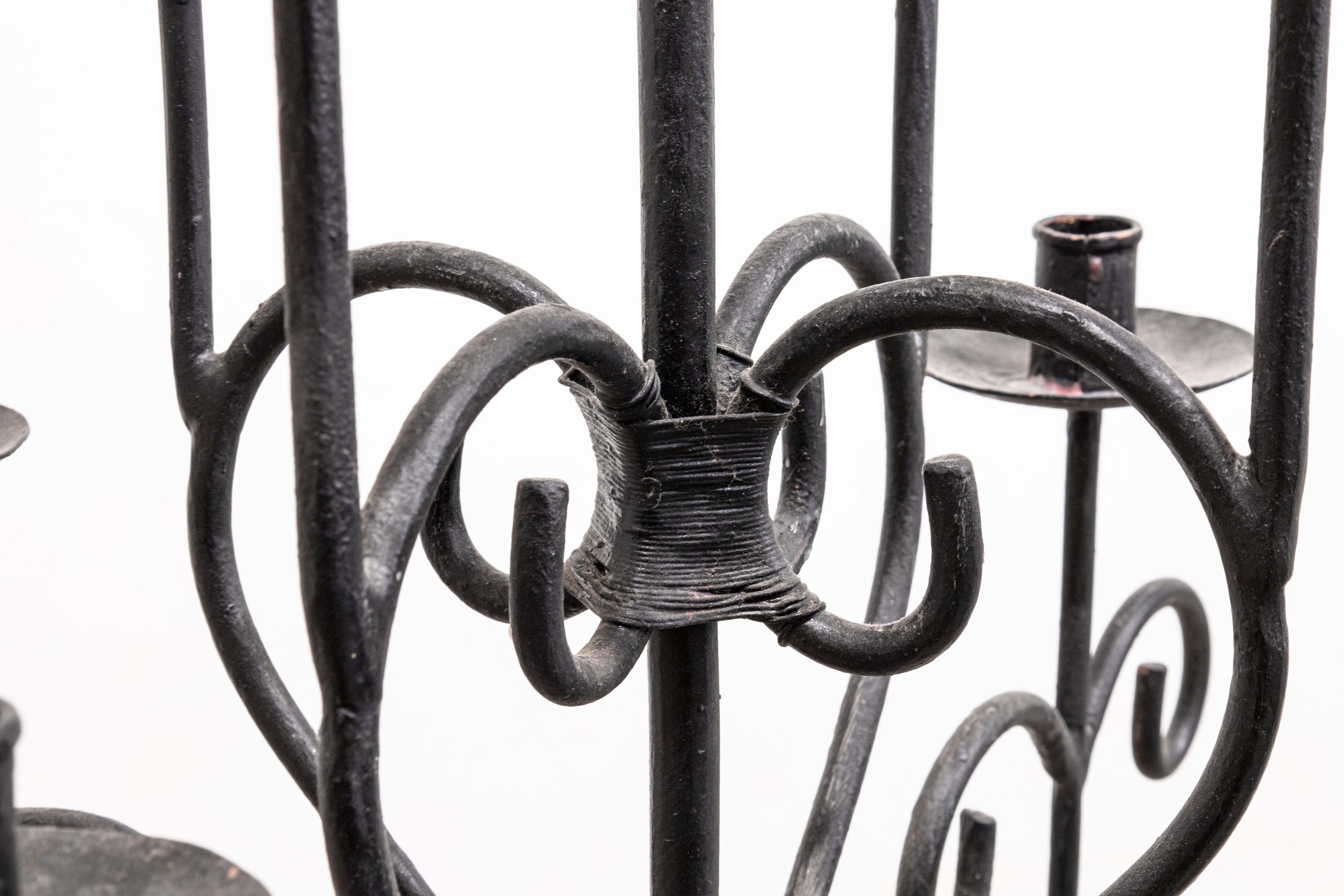 Unknown Black Wrought Iron Gothic Free Standing Candelabra For Sale