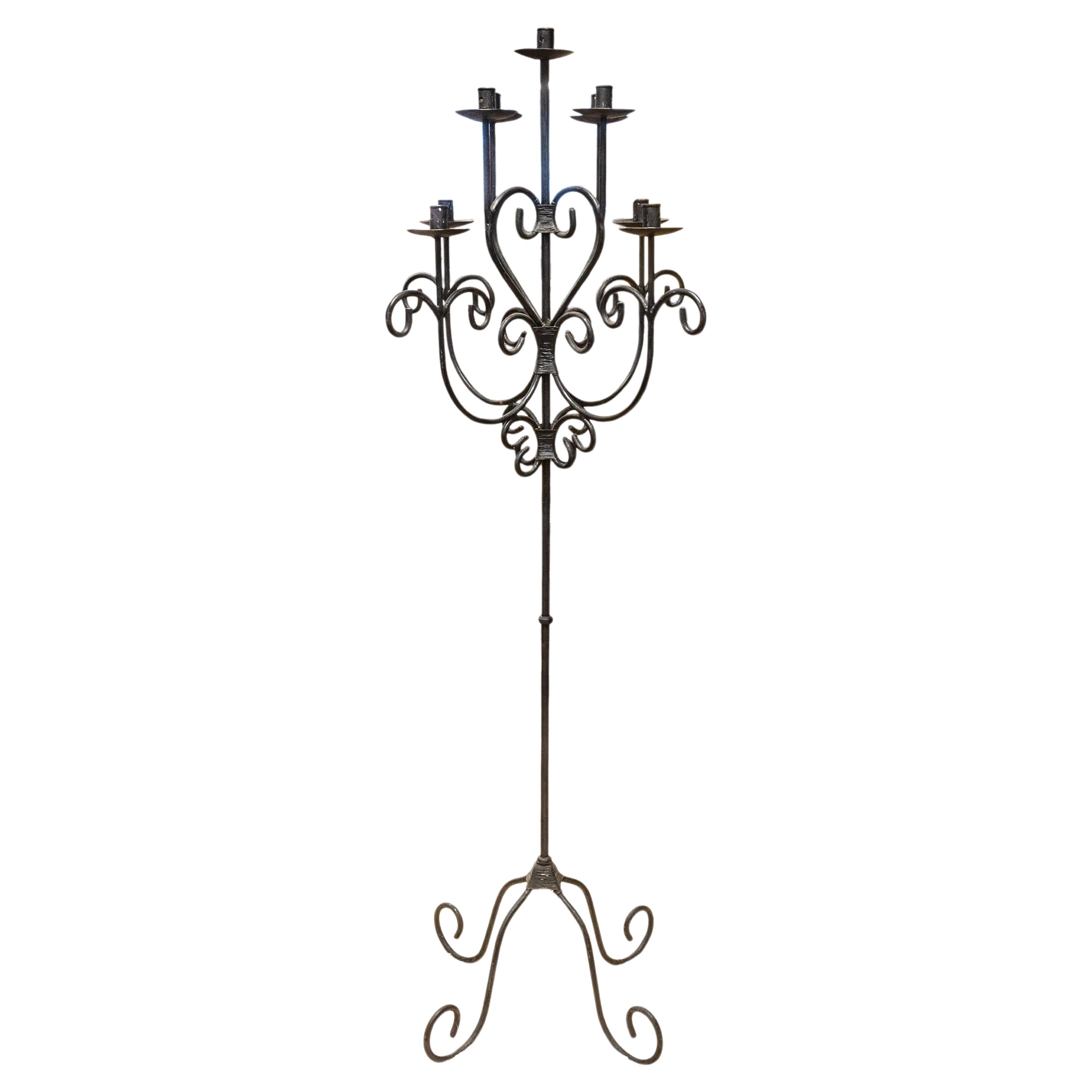 Black Wrought Iron Gothic Free Standing Candelabra For Sale