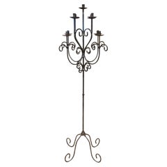 Used Black Wrought Iron Gothic Free Standing Candelabra
