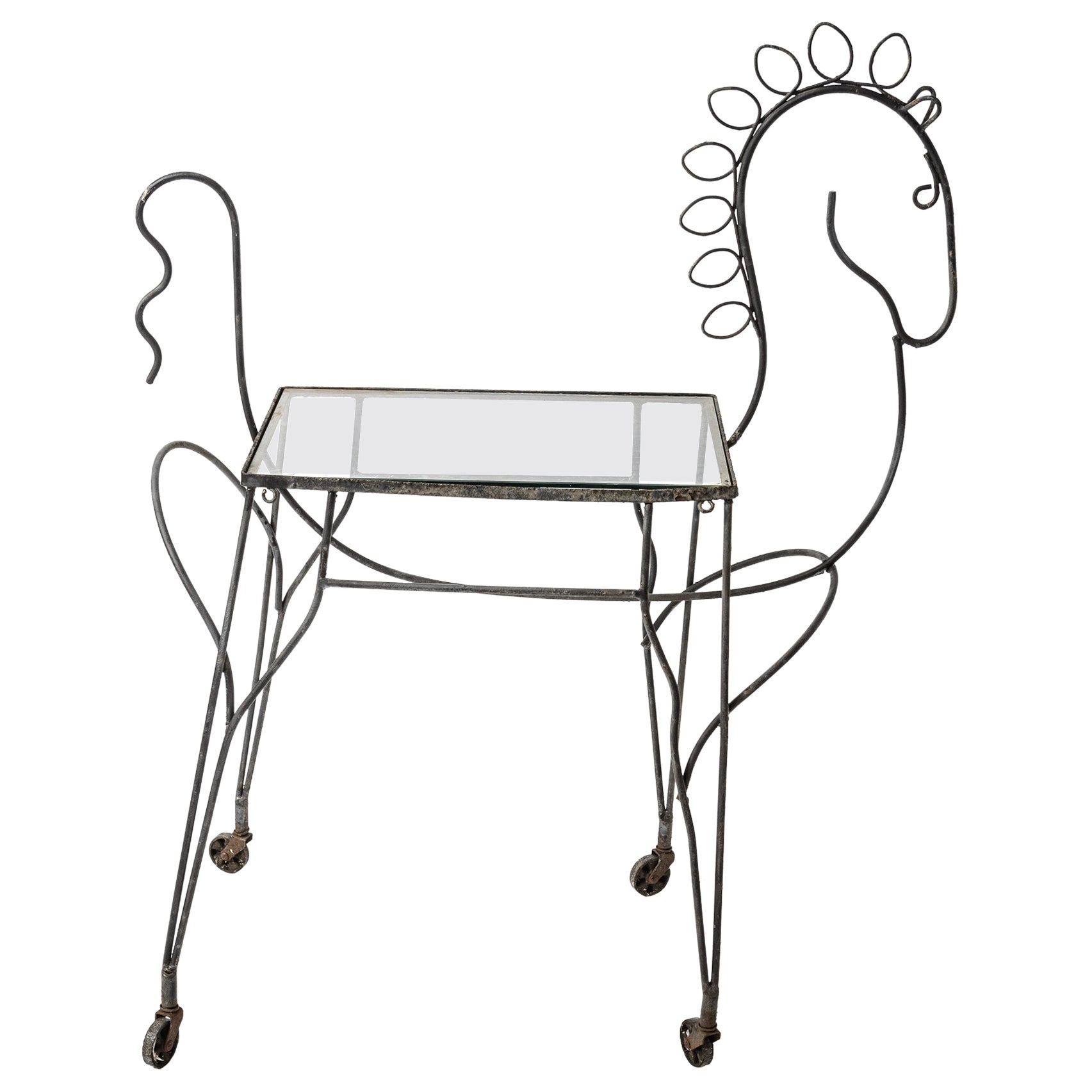 Black Wrought Iron Horse Serving Cart