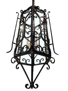 Black Wrought Iron Pair of Lanterns, 1950s