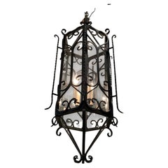 Black Wrought Iron Lanterns, Hexagonal Shape, Rewired, USA, 1950s