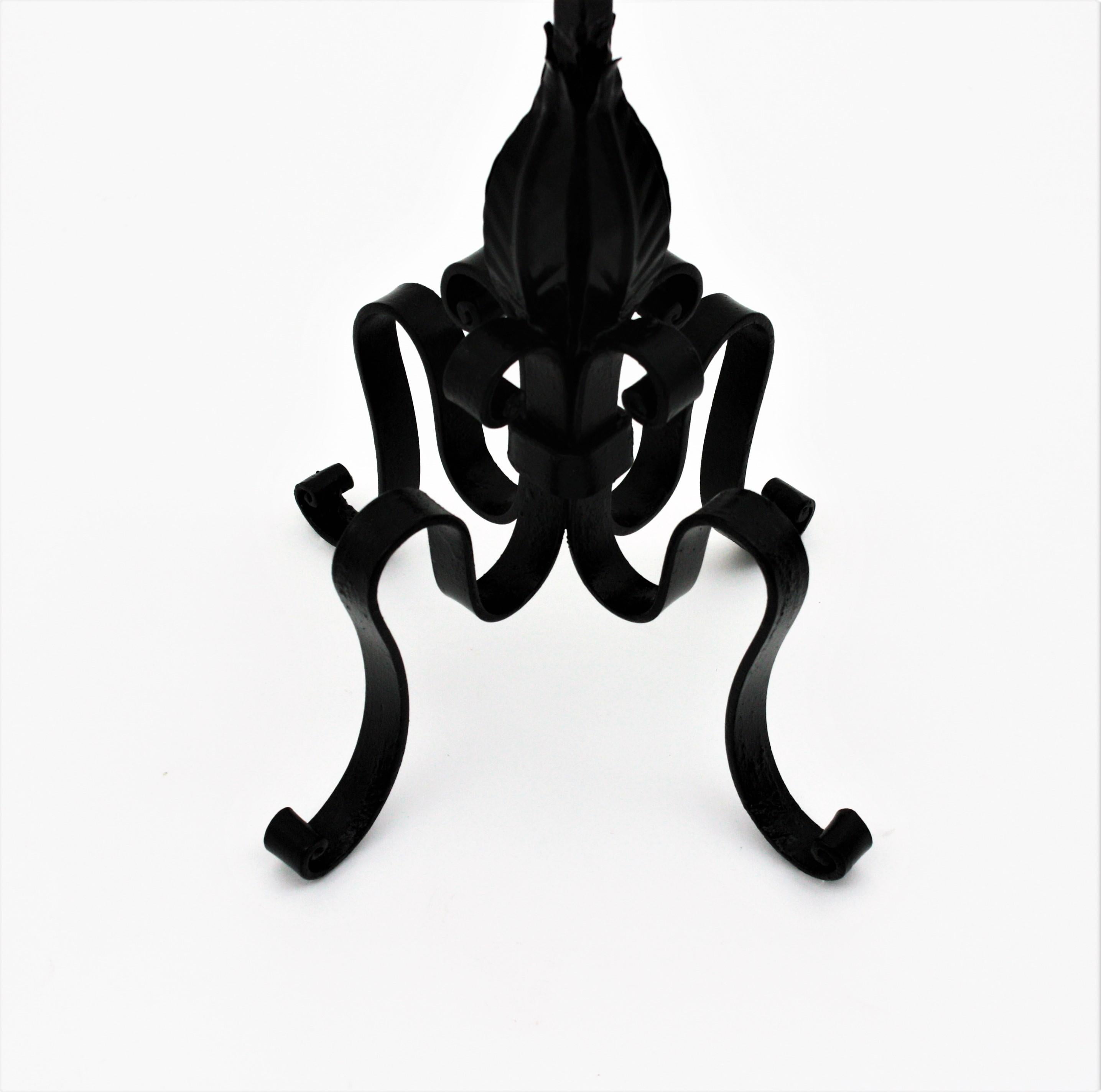 Black Wrought Iron Pedestal Drinks Table with Scrollwork Top 7