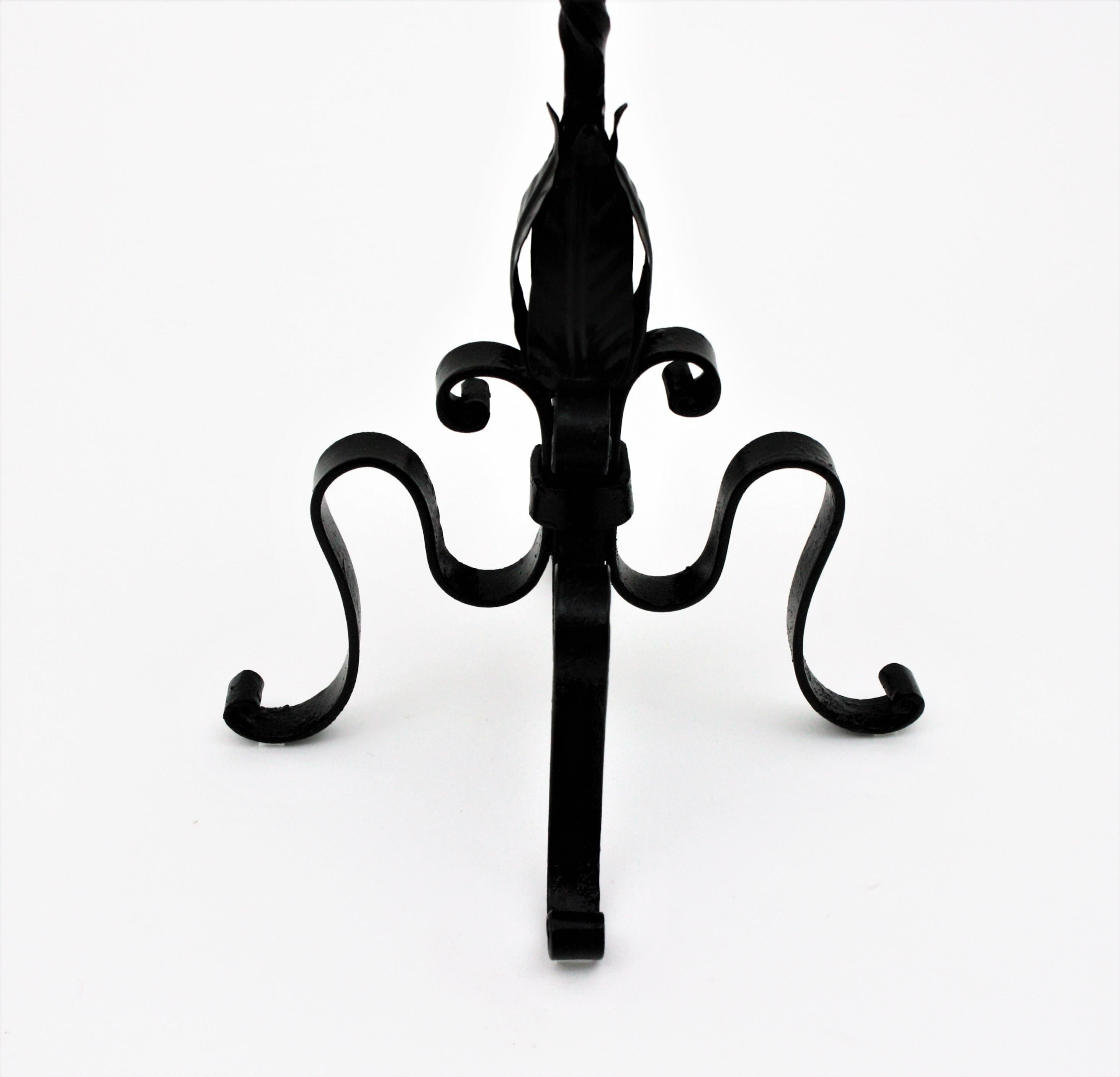 Black Wrought Iron Pedestal Drinks Table with Scrollwork Top 8