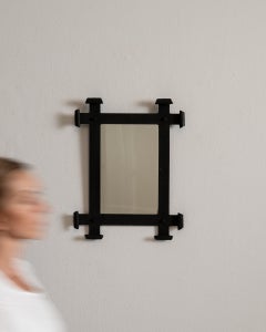 Black Wrought Iron Wall Mirror with Chunky Frame, French Design