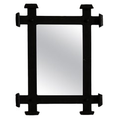 Black Wrought Iron Wall Mirror with Chunky Frame, French Design