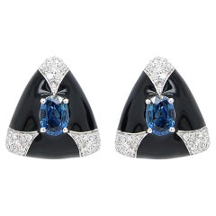 Designer-Ohrstecker ''BLACK X WHITE'' Emaille Vivid Blue Saphir Ohrstecker 18K