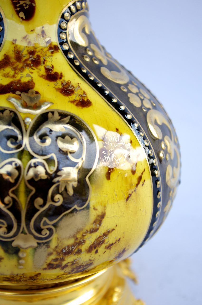 Black Yellow and Gold Lunéville Faience Lamp, circa 1900 In Good Condition For Sale In Saint-Ouen, FR