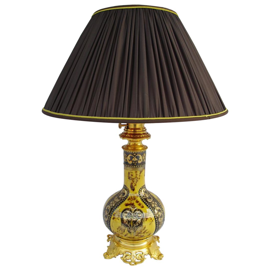 Lunville Fayence-Lampe aus schwarzem, gelbem und goldenem Schwarz, um 1900 im Angebot