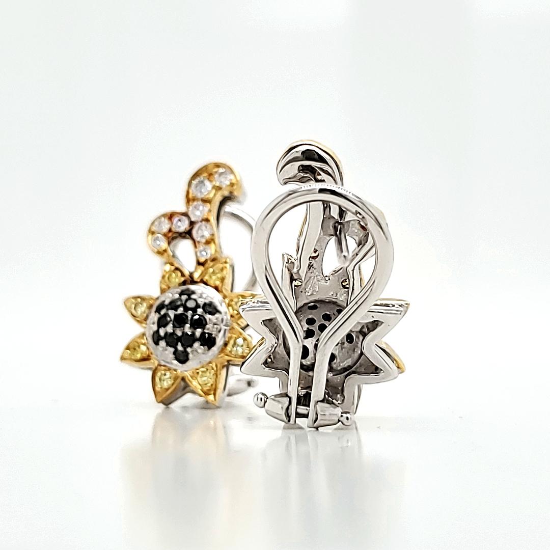 Contemporary Black, Yellow And White Diamond Ctw 0.84 Floral Earrings For Sale