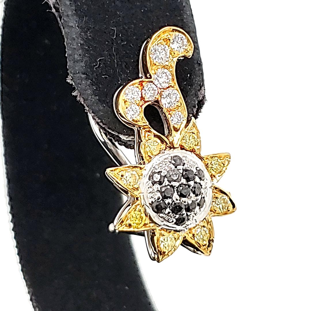 Black, Yellow And White Diamond Ctw 0.84 Floral Earrings For Sale 1