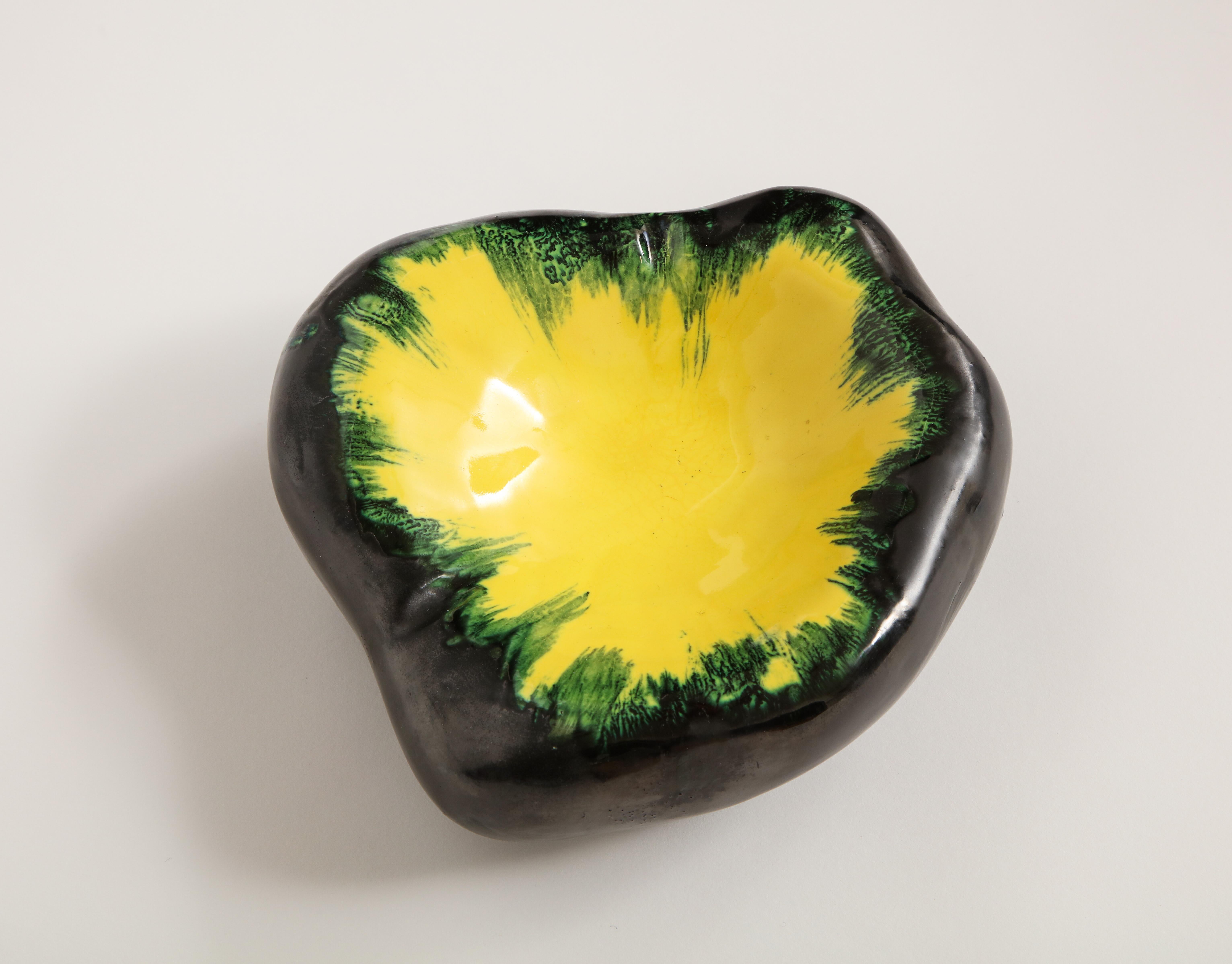 Black, Yellow, Green Ceramic Dish in the style of Georges Jouve 3