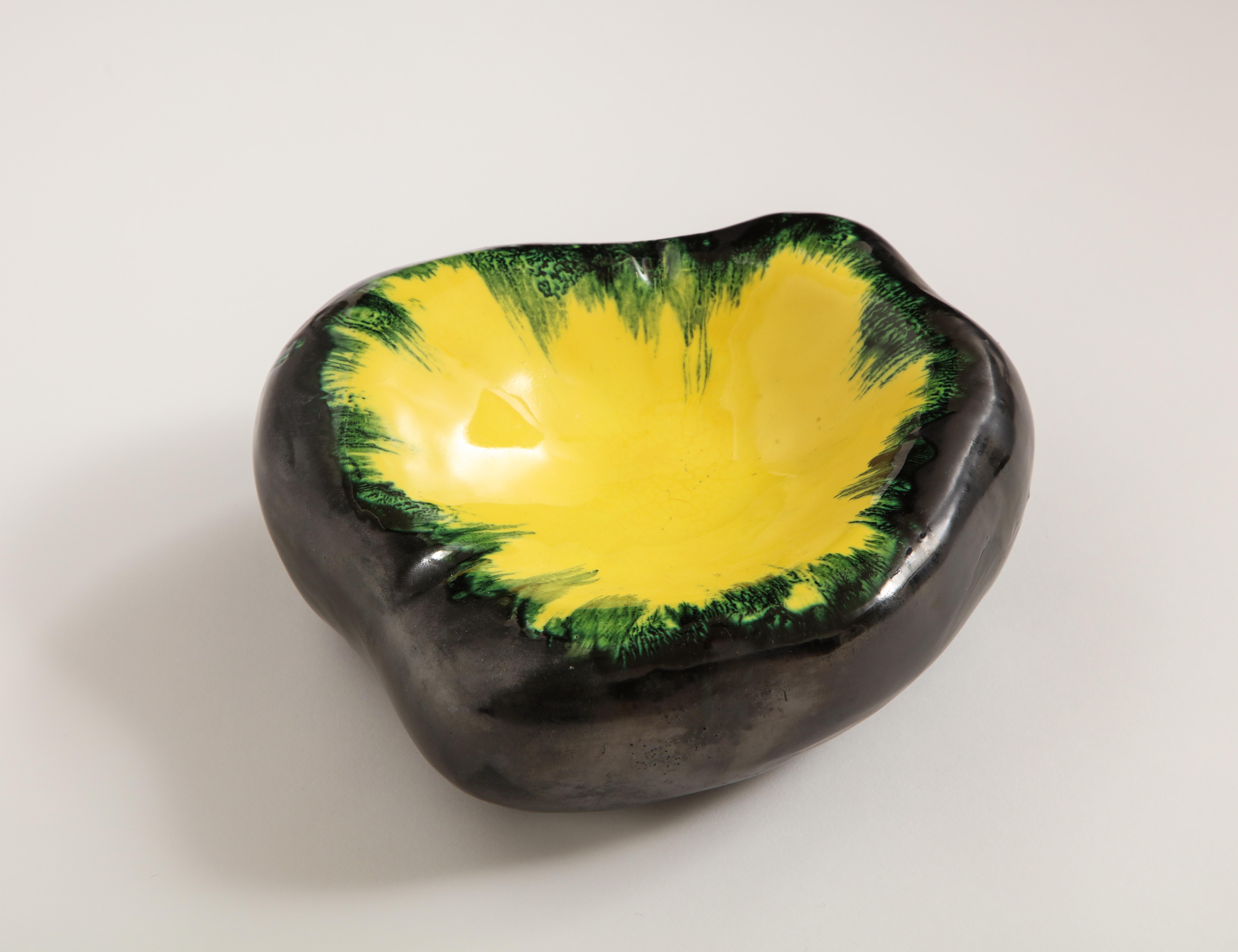 Black, Yellow, Green Ceramic Dish in the style of Georges Jouve 4