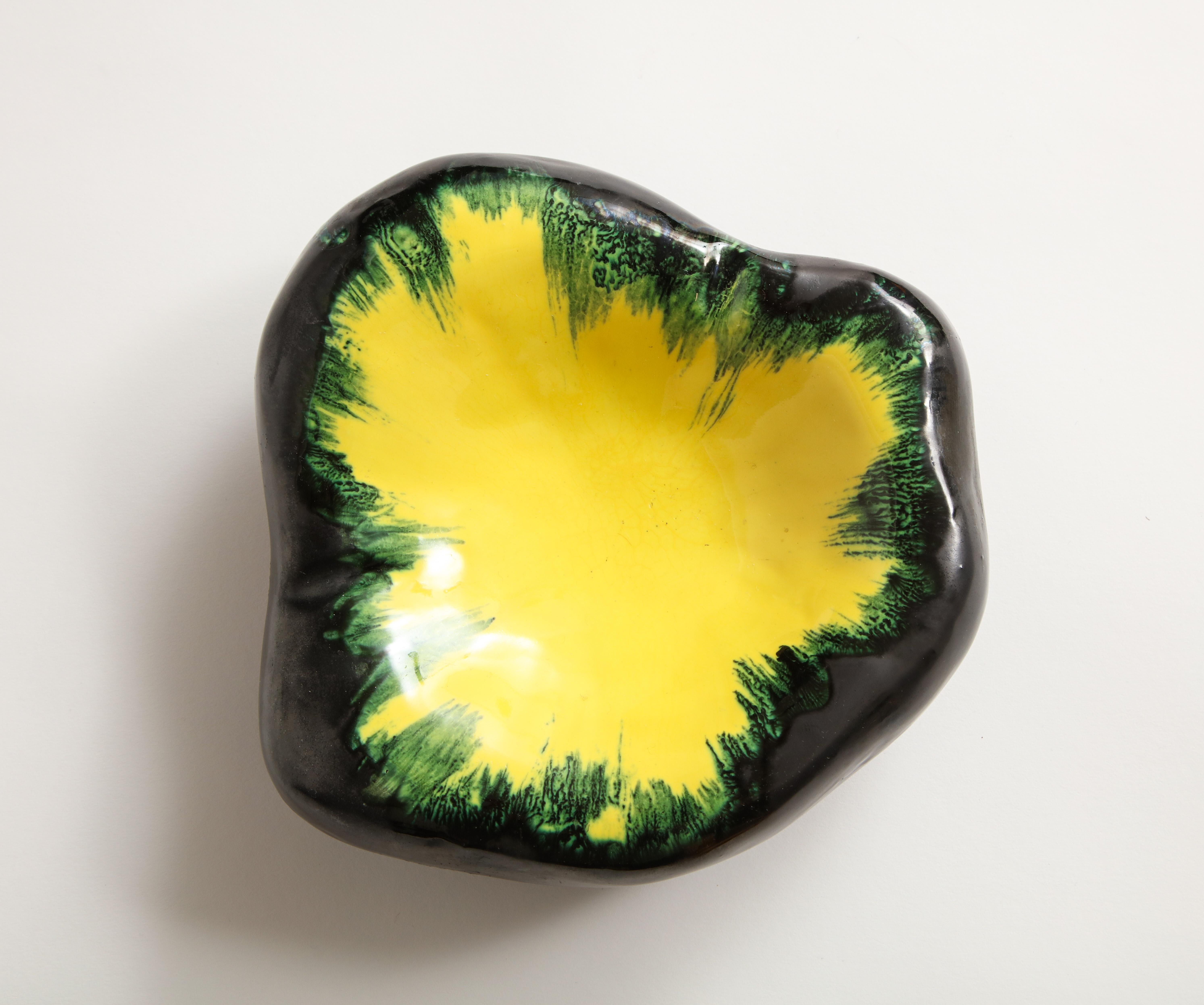 Mid-20th Century Black, Yellow, Green Ceramic Dish in the style of Georges Jouve