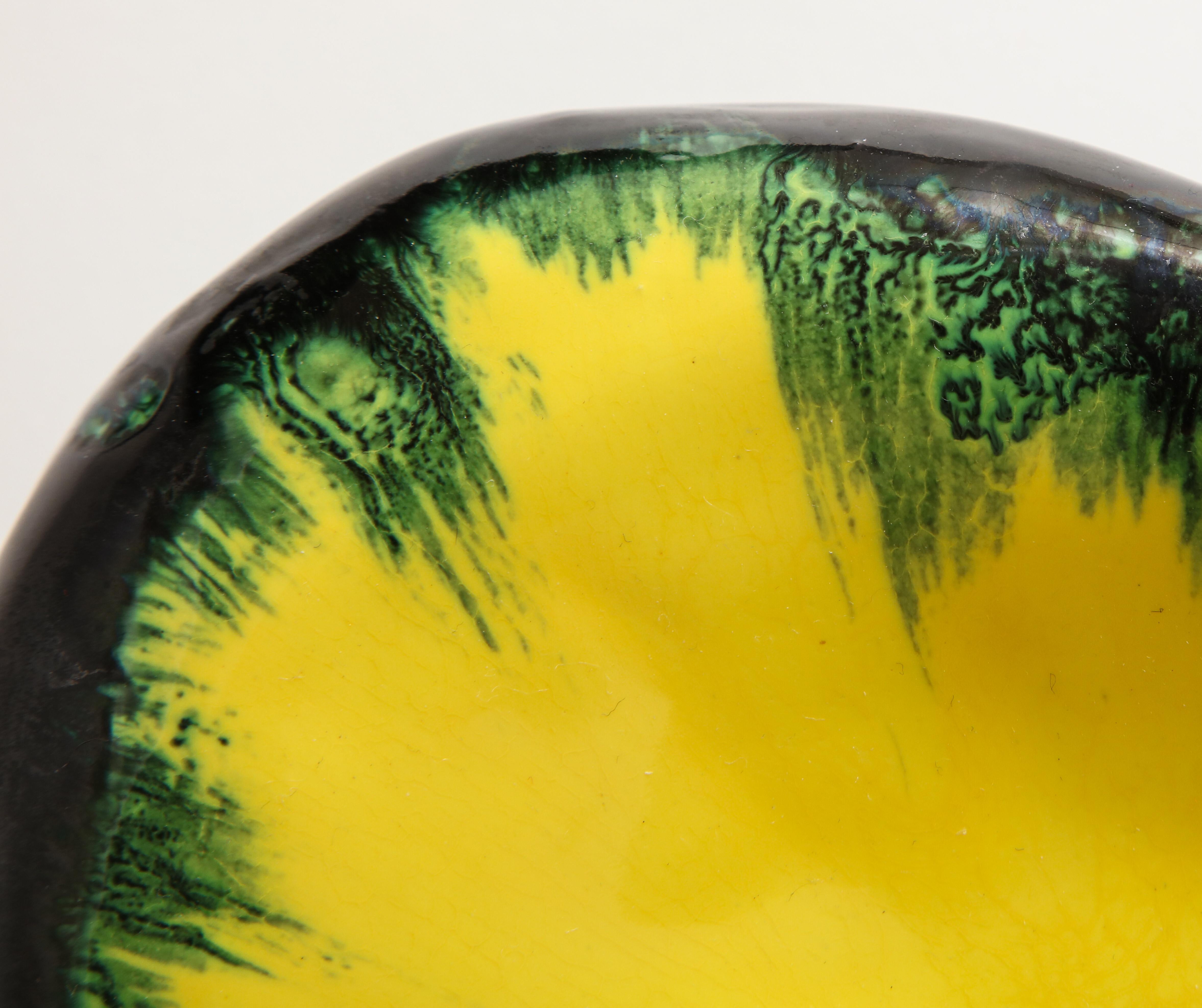 Black, Yellow, Green Ceramic Dish in the style of Georges Jouve 1