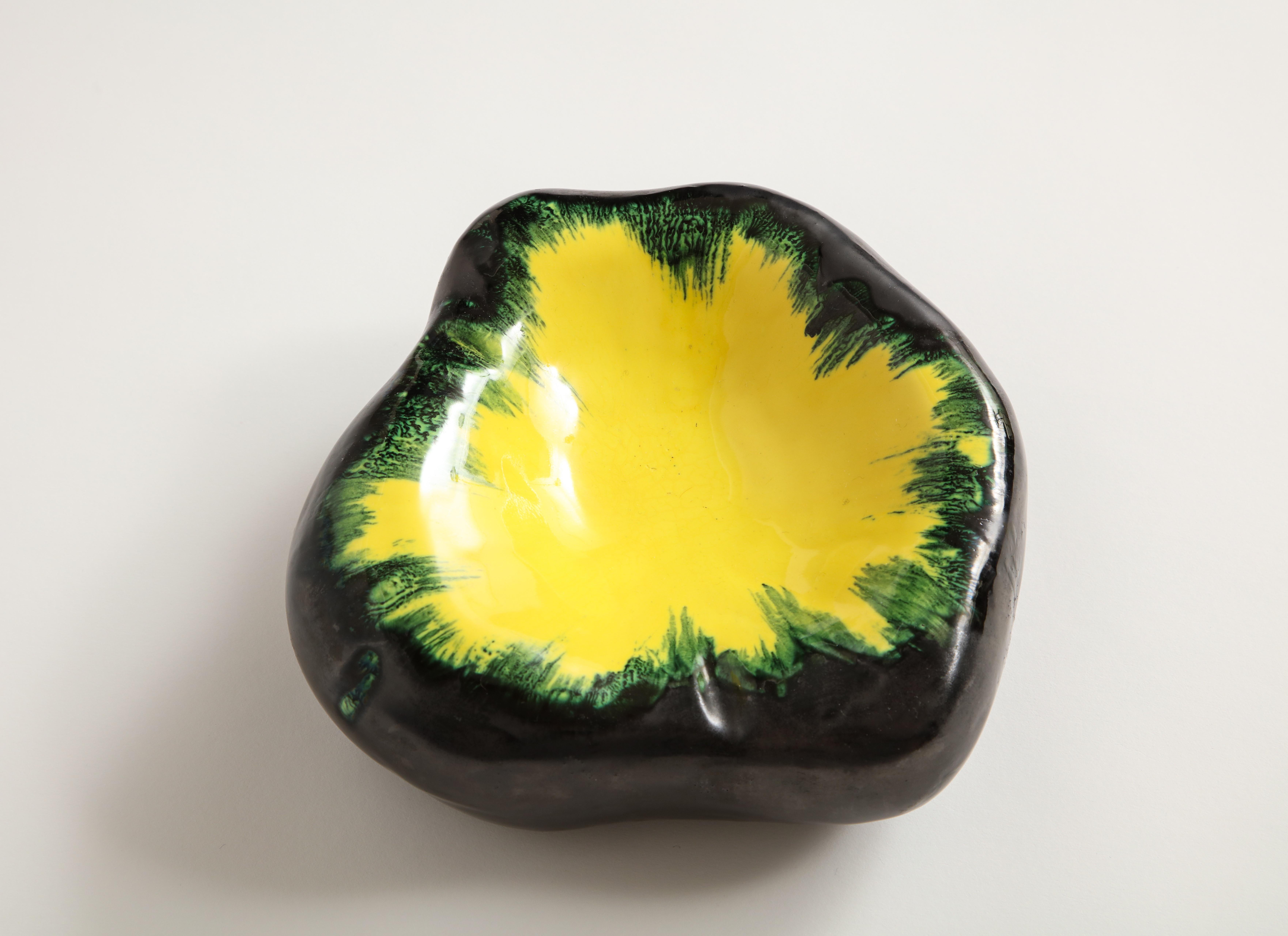 Black, Yellow, Green Ceramic Dish in the style of Georges Jouve 2