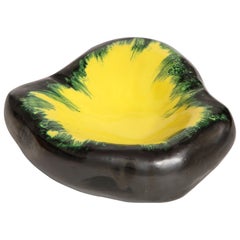 Vintage Black, Yellow, Green Ceramic Dish in the style of Georges Jouve