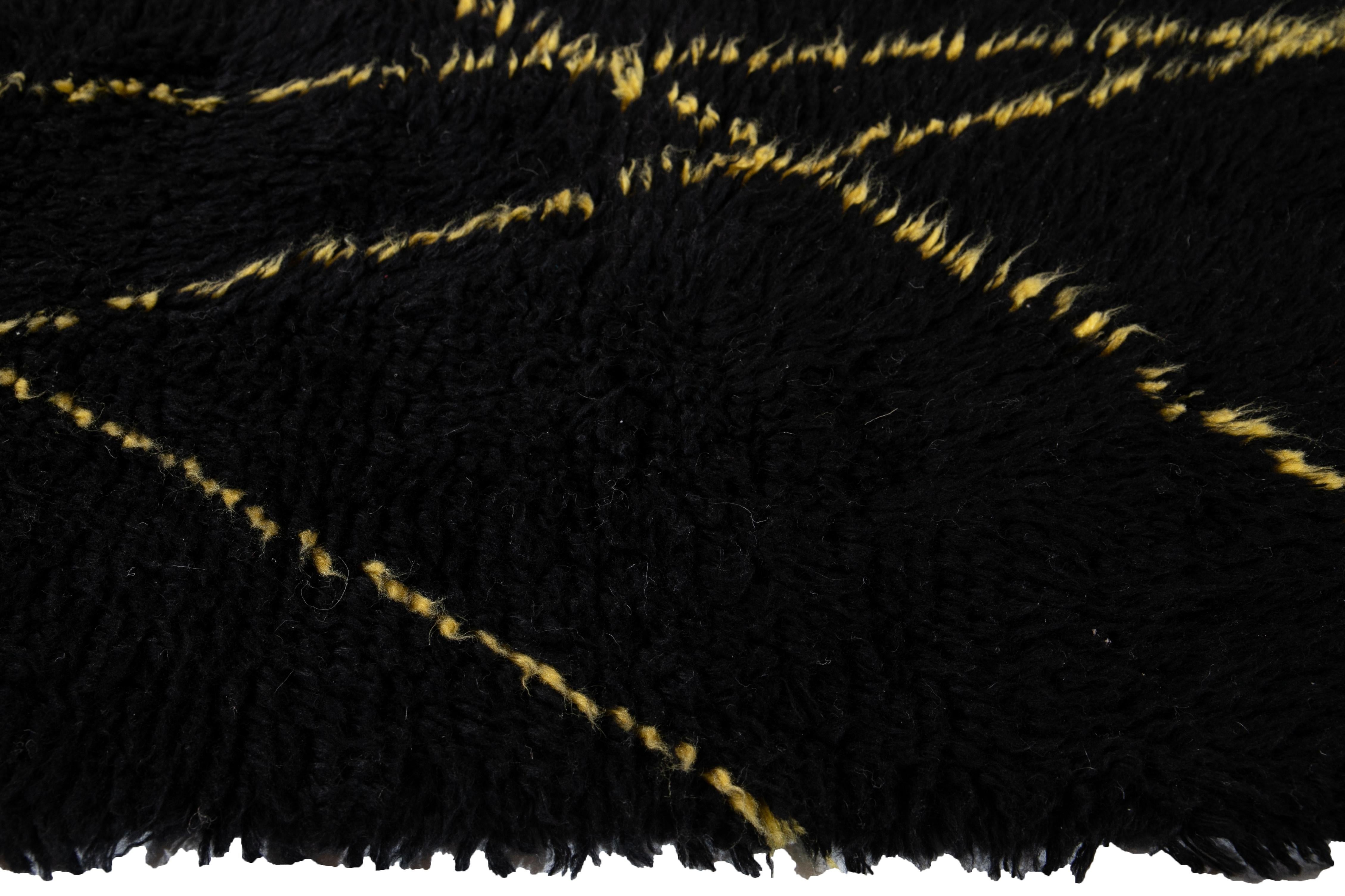 Indian Black and Yellow Moroccan Style Custom Rug For Sale