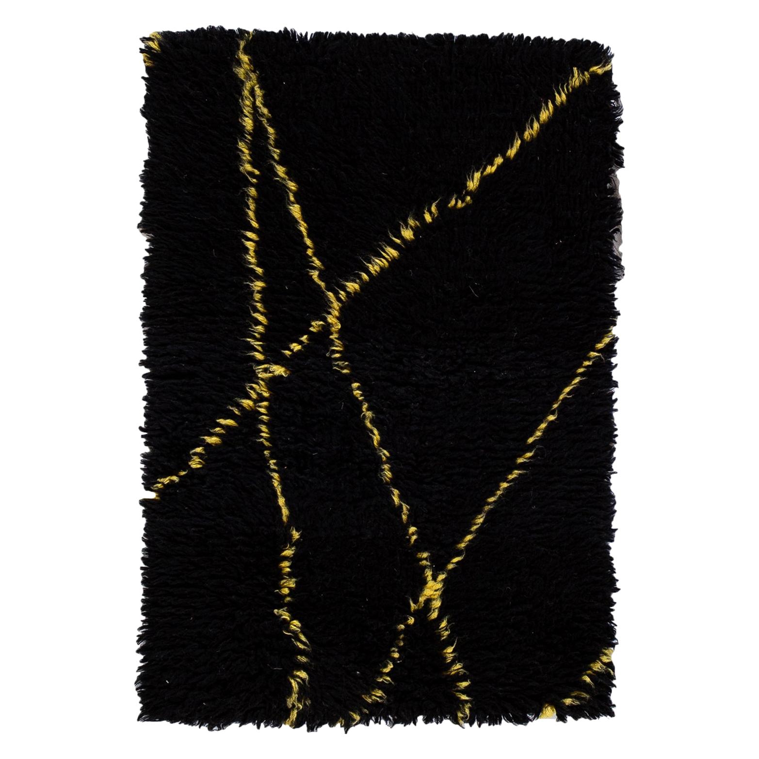 Black and Yellow Moroccan Style Custom Rug For Sale